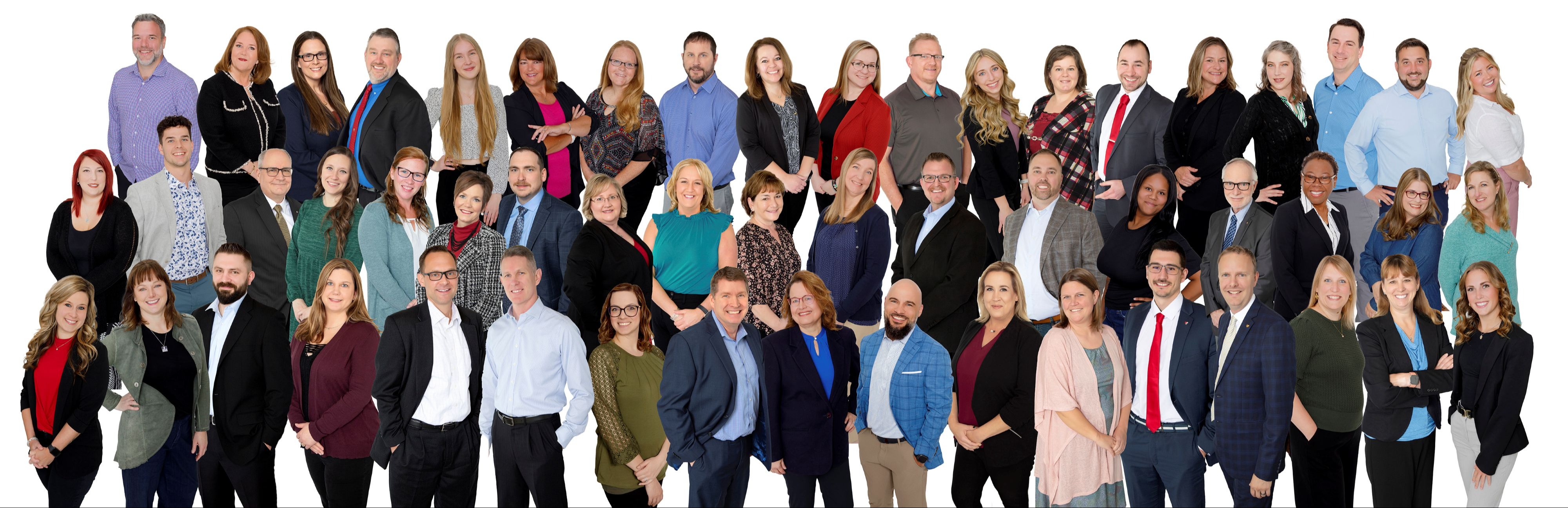 Apex Team Photo 3 rows of business professionals on white background