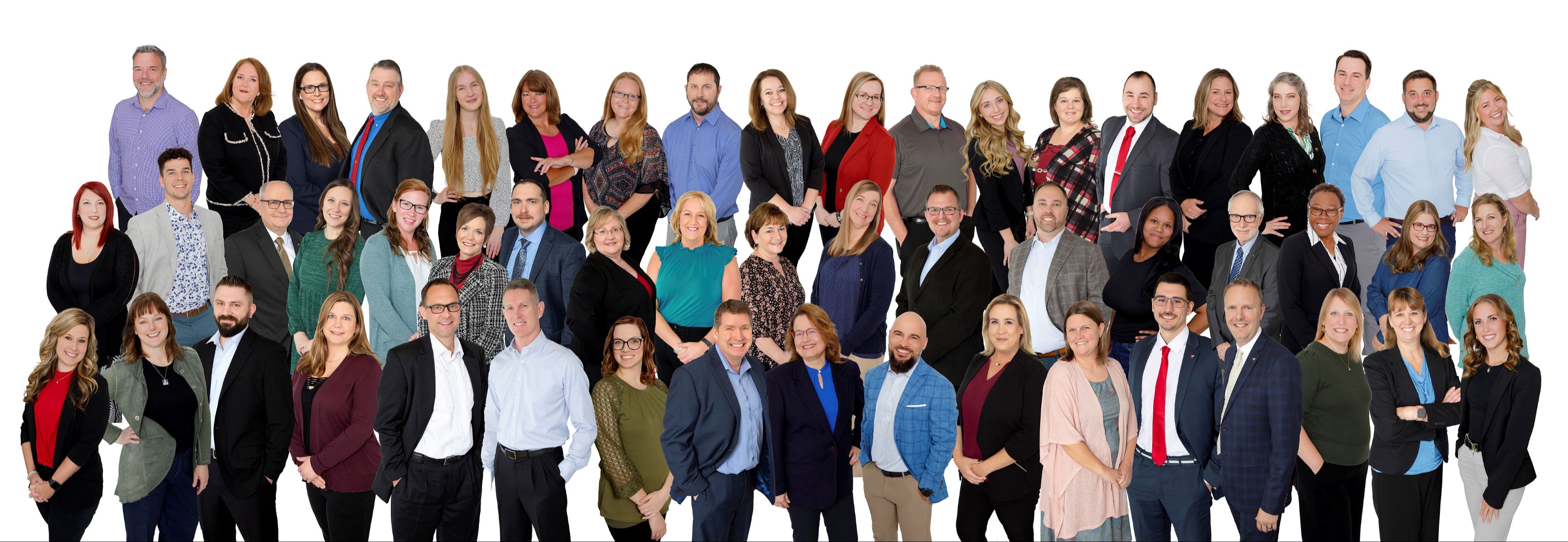 Apex Team Photo 3 rows of business professionals on white background